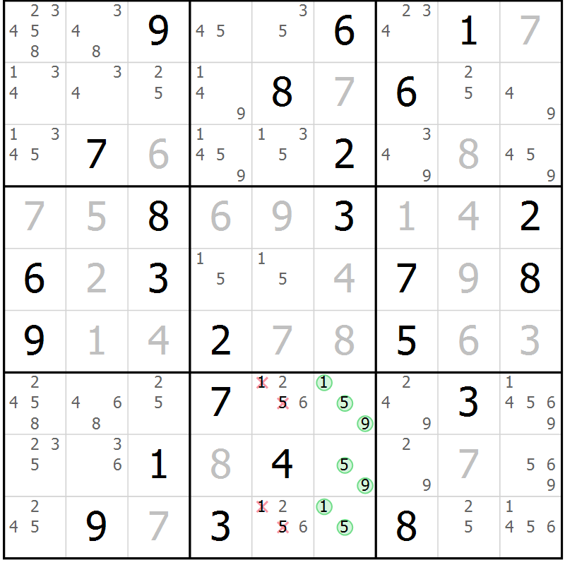 Position des candidats pour la solution de la Gr 75 page 78 du magazine de sudoku Virtuose n° 123