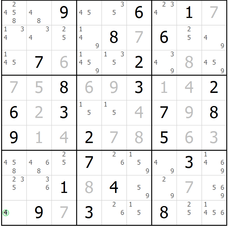 Position des candidats pour la solution de la Gr 75 page 78 du magazine de sudoku Virtuose n° 123
