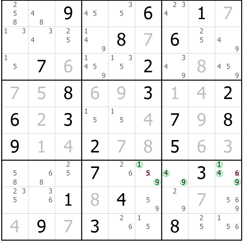 Position des candidats pour la solution de la Gr 75 page 78 du magazine de sudoku Virtuose n° 123