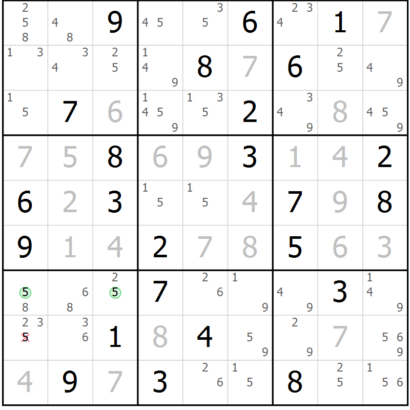 Position des candidats pour la solution de la Gr 75 page 78 du magazine de sudoku Virtuose n° 123