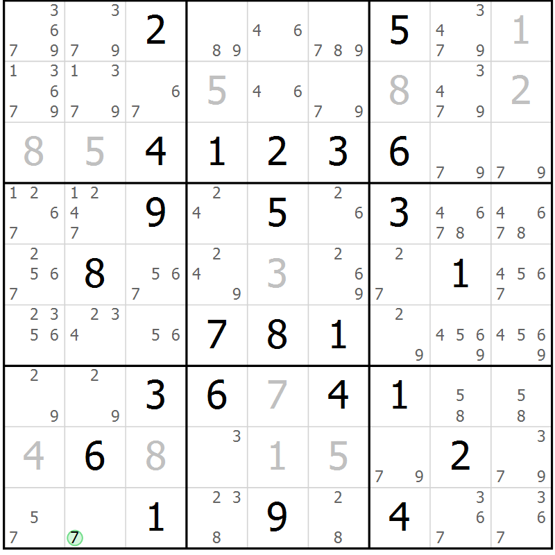 Position des candidats pour la solution de la Gr 76 page 79 du magazine de sudoku Virtuose n° 123