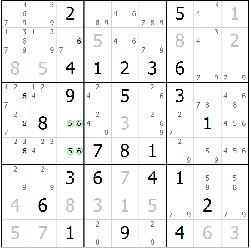 Position des candidats pour la solution de la Gr 76 page 79 du magazine de sudoku Virtuose n° 123