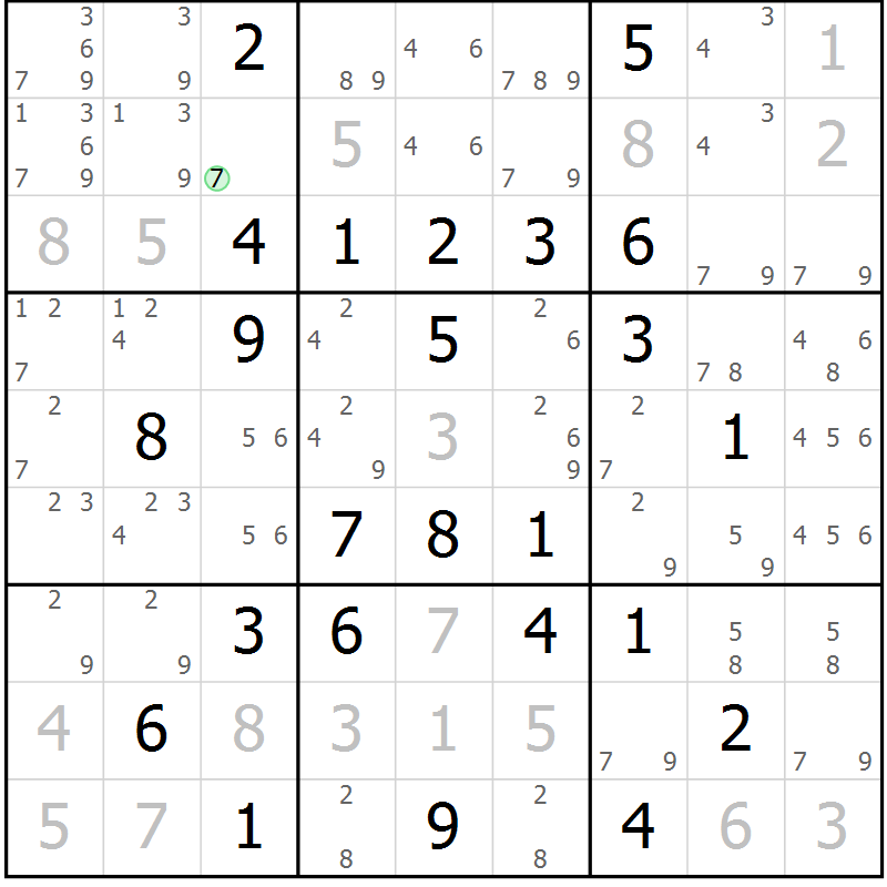 Position des candidats pour la solution de la Gr 76 page 79 du magazine de sudoku Virtuose n° 123