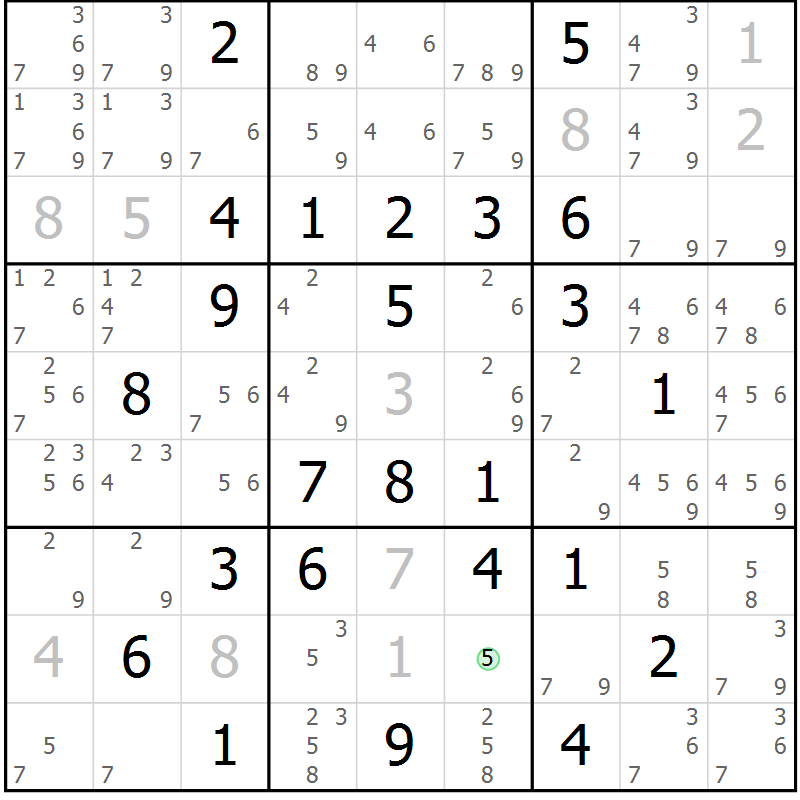 Position des candidats pour la solution de la Gr 76 page 79 du magazine de sudoku Virtuose n° 123