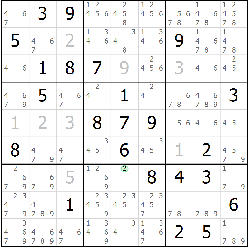 Position des candidats pour la solution de la Gr 77 page 80 du magazine de sudoku Virtuose n° 123