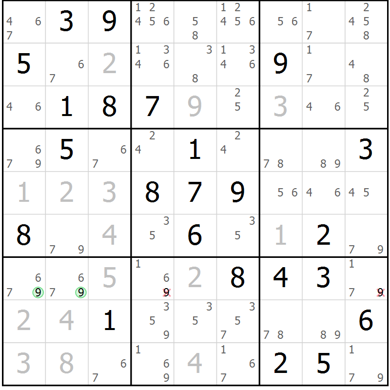 Position des candidats pour la solution de la Gr 77 page 80 du magazine de sudoku Virtuose n° 123