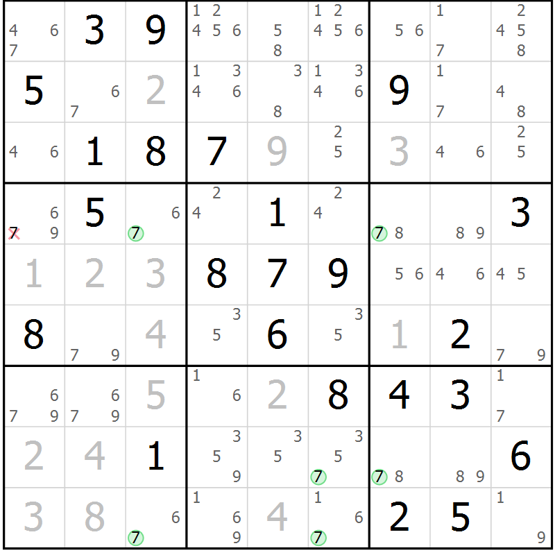 Position des candidats pour la solution de la Gr 77 page 80 du magazine de sudoku Virtuose n° 123
