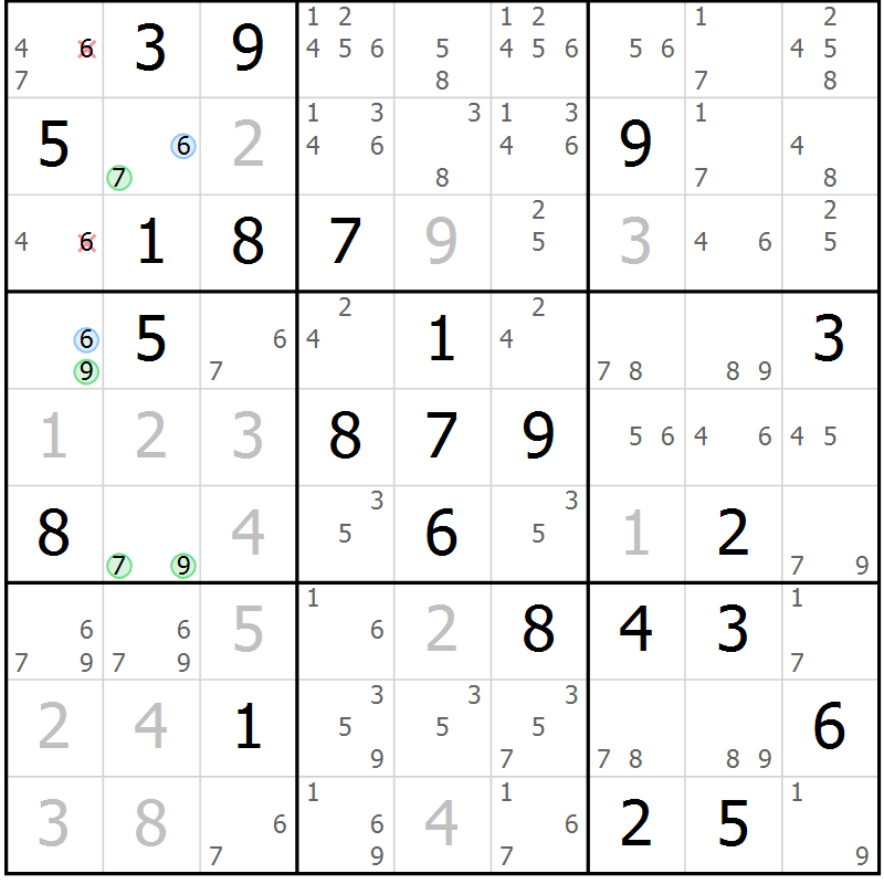 Position des candidats pour la solution de la Gr 77 page 80 du magazine de sudoku Virtuose n° 123