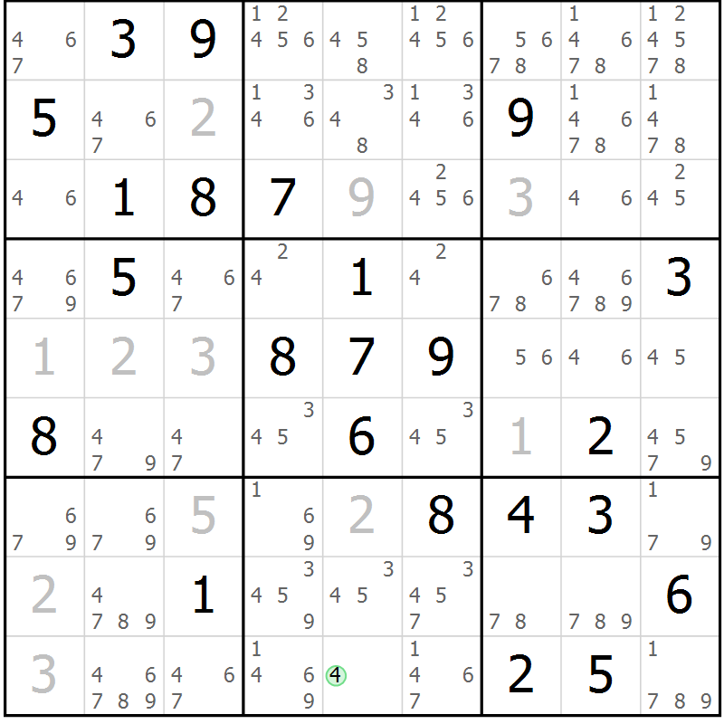 Position des candidats pour la solution de la Gr 77 page 80 du magazine de sudoku Virtuose n° 123
