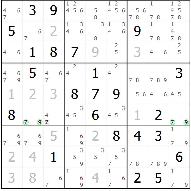 Position des candidats pour la solution de la Gr 77 page 80 du magazine de sudoku Virtuose n° 123