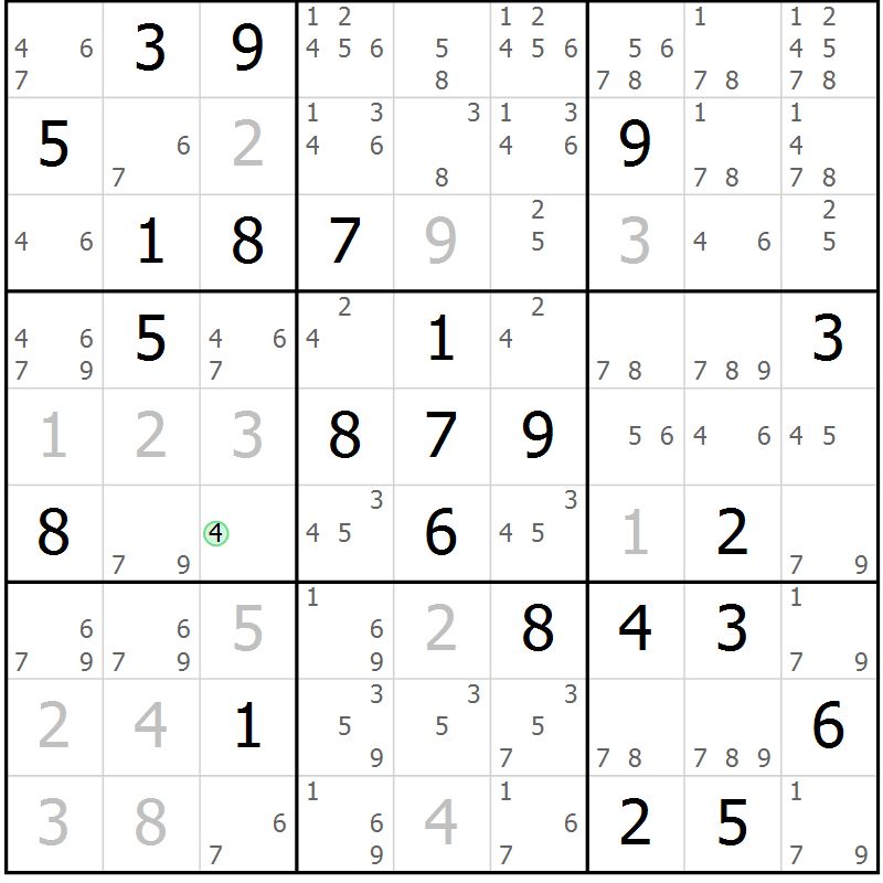 Position des candidats pour la solution de la Gr 77 page 80 du magazine de sudoku Virtuose n° 123