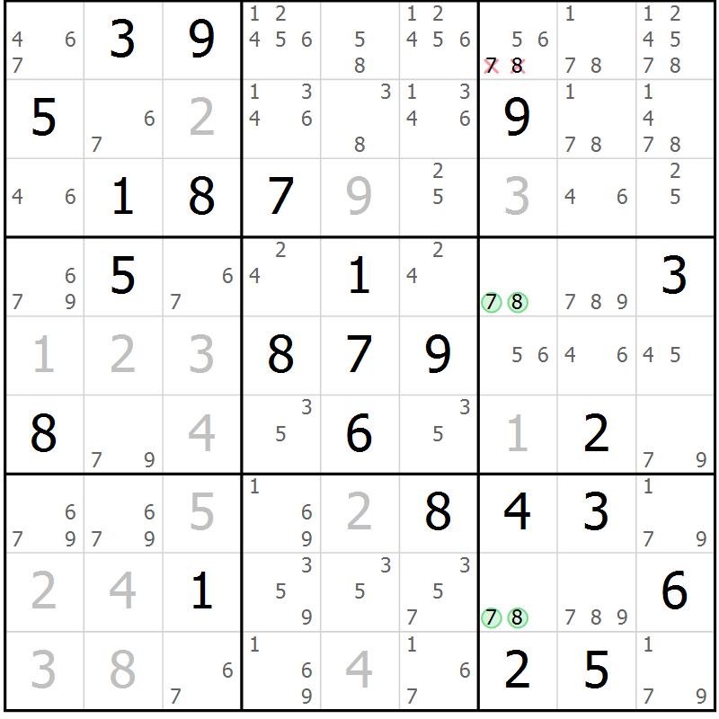 Position des candidats pour la solution de la Gr 77 page 80 du magazine de sudoku Virtuose n° 123