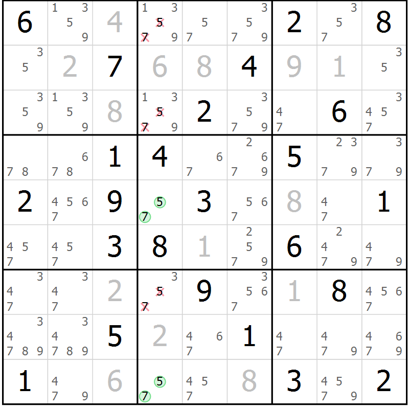 Position des candidats pour la solution de la Gr 78 page 81 du magazine de sudoku Virtuose n° 123