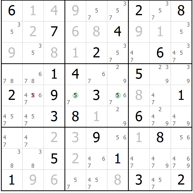 Position des candidats pour la solution de la Gr 78 page 81 du magazine de sudoku Virtuose n° 123