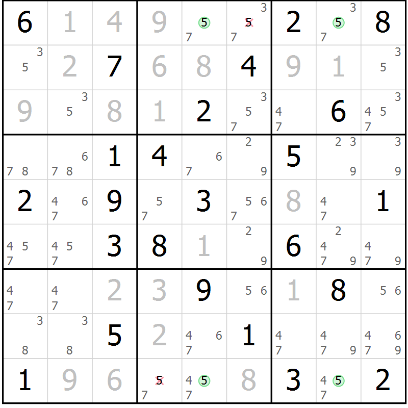 Position des candidats pour la solution de la Gr 78 page 81 du magazine de sudoku Virtuose n° 123