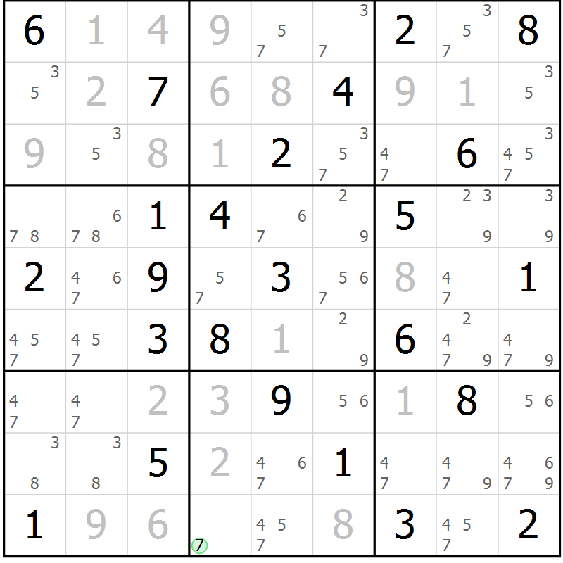 Position des candidats pour la solution de la Gr 78 page 81 du magazine de sudoku Virtuose n° 123