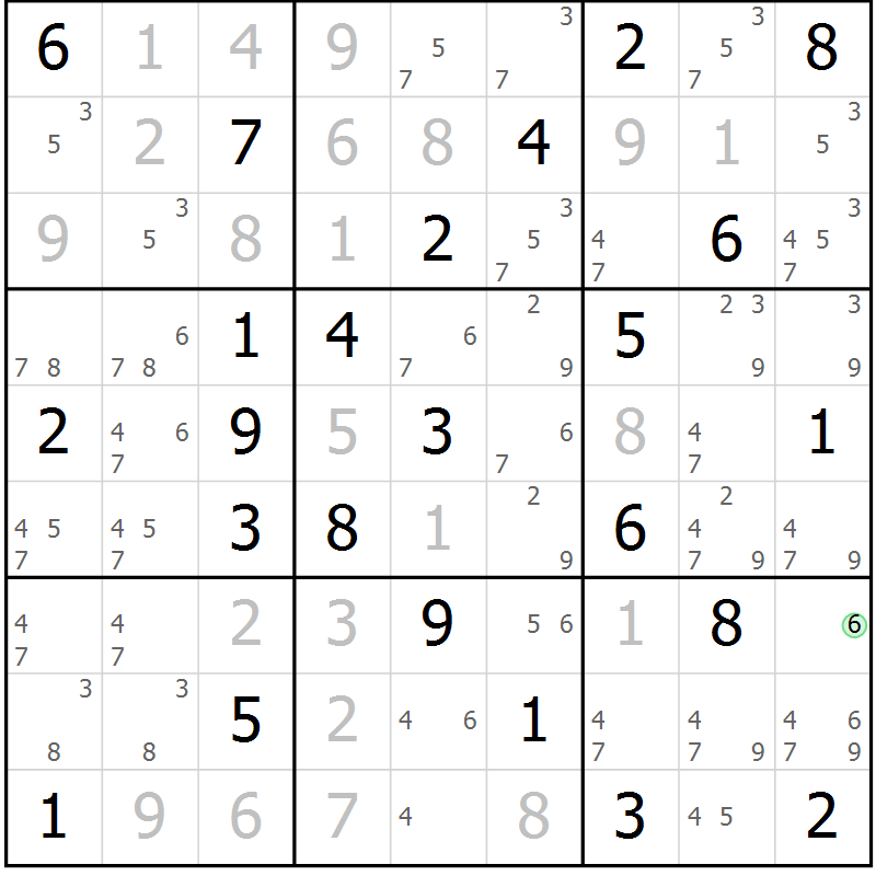 Position des candidats pour la solution de la Gr 78 page 81 du magazine de sudoku Virtuose n° 123