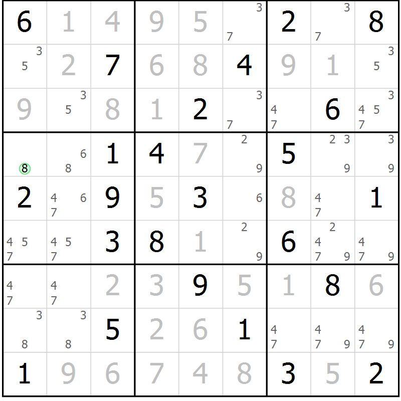 Position des candidats pour la solution de la Gr 78 page 81 du magazine de sudoku Virtuose n° 123