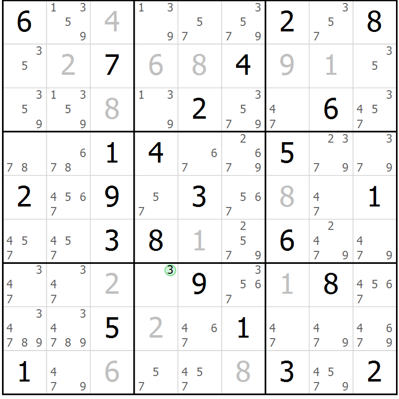 Position des candidats pour la solution de la Gr 78 page 81 du magazine de sudoku Virtuose n° 123