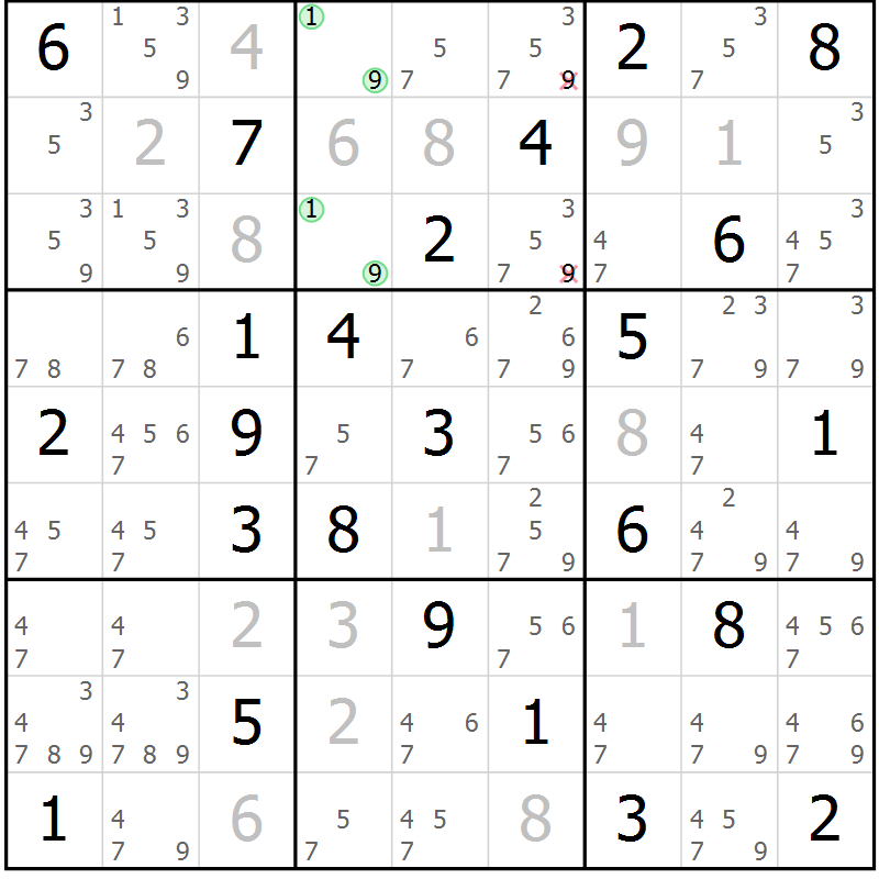 Position des candidats pour la solution de la Gr 78 page 81 du magazine de sudoku Virtuose n° 123
