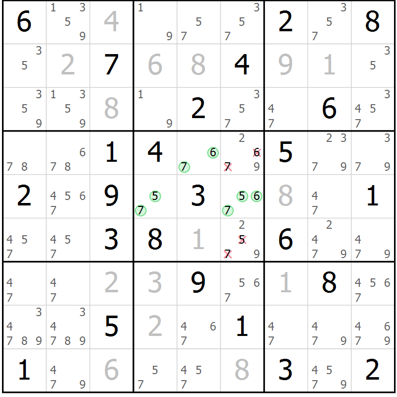 Position des candidats pour la solution de la Gr 78 page 81 du magazine de sudoku Virtuose n° 123