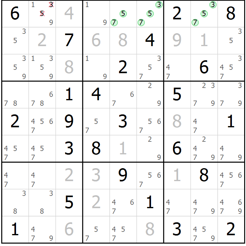 Position des candidats pour la solution de la Gr 78 page 81 du magazine de sudoku Virtuose n° 123