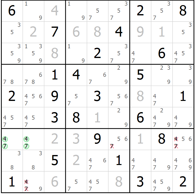 Position des candidats pour la solution de la Gr 78 page 81 du magazine de sudoku Virtuose n° 123