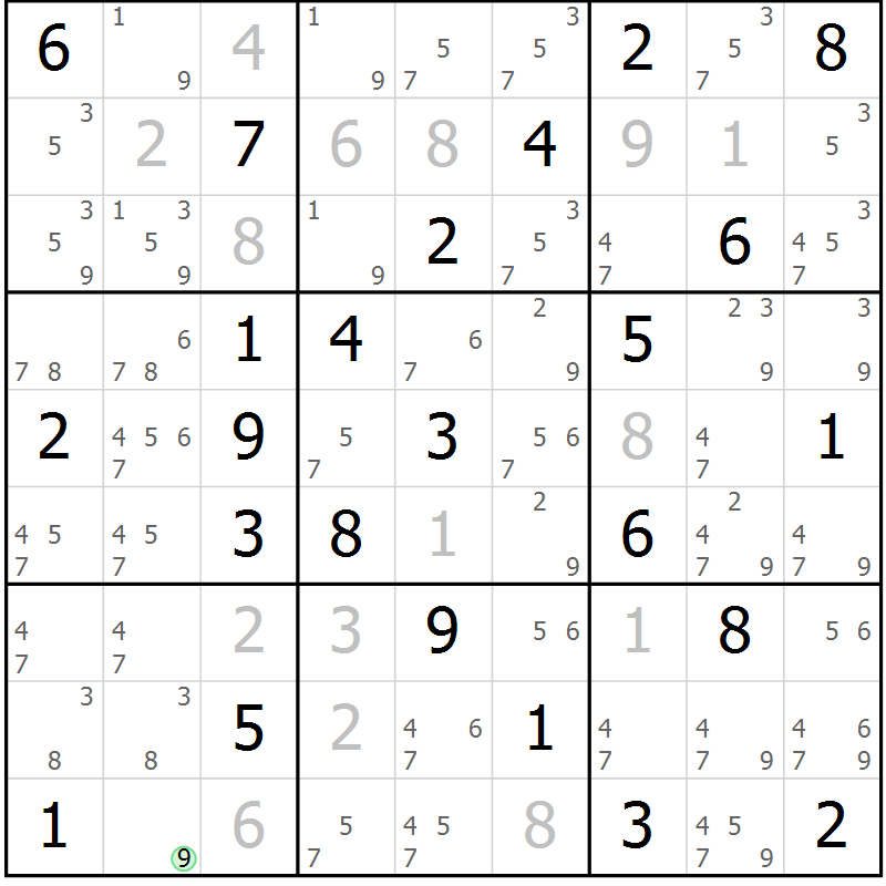 Position des candidats pour la solution de la Gr 78 page 81 du magazine de sudoku Virtuose n° 123