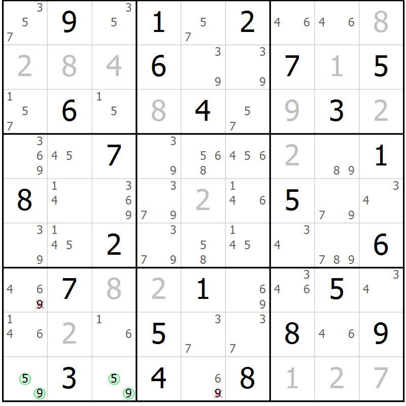 Position des candidats pour la solution de la Gr 79 page 82 du magazine de sudoku Virtuose n° 123