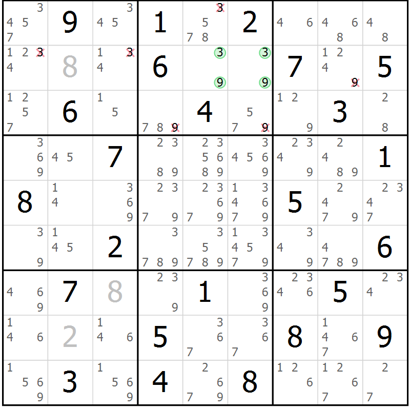 Position des candidats pour la solution de la Gr 79 page 82 du magazine de sudoku Virtuose n° 123