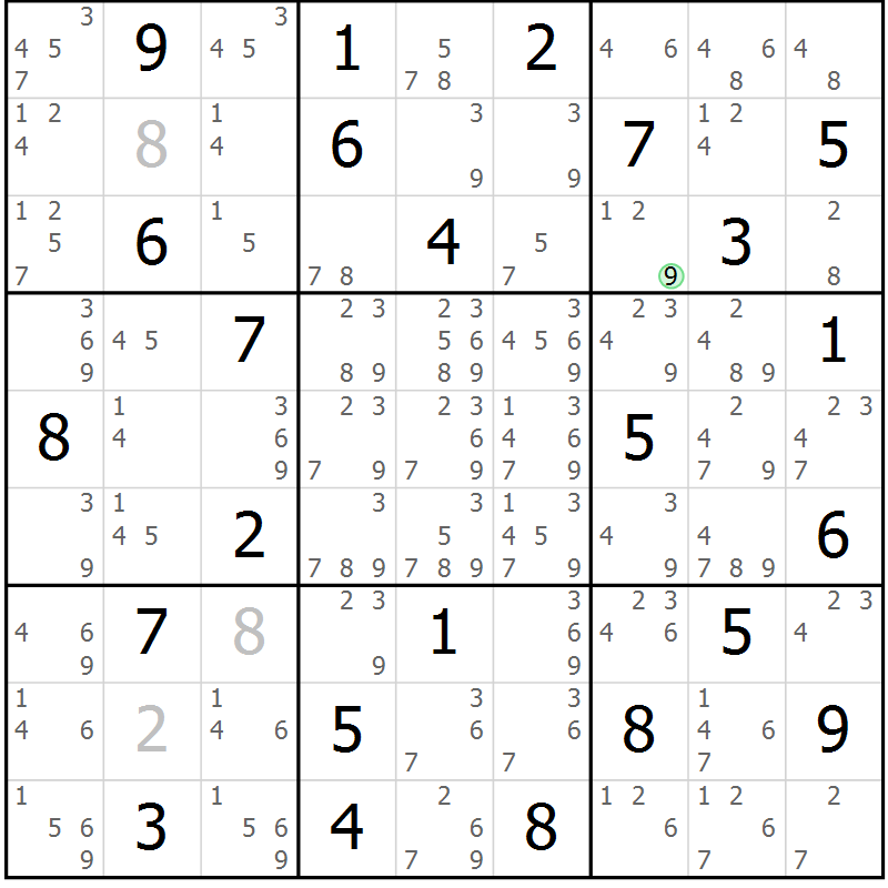 Position des candidats pour la solution de la Gr 79 page 82 du magazine de sudoku Virtuose n° 123