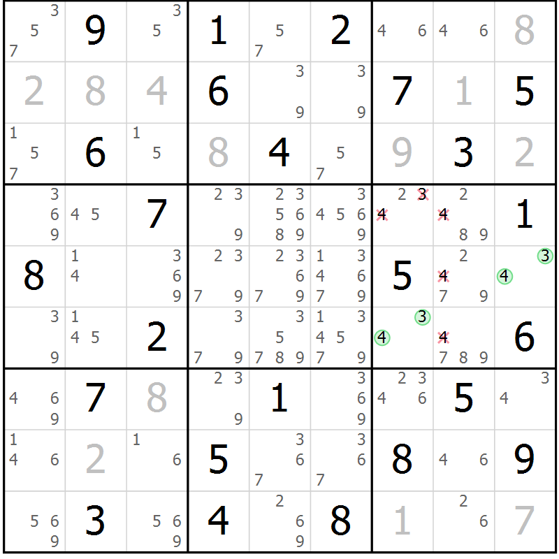 Position des candidats pour la solution de la Gr 79 page 82 du magazine de sudoku Virtuose n° 123