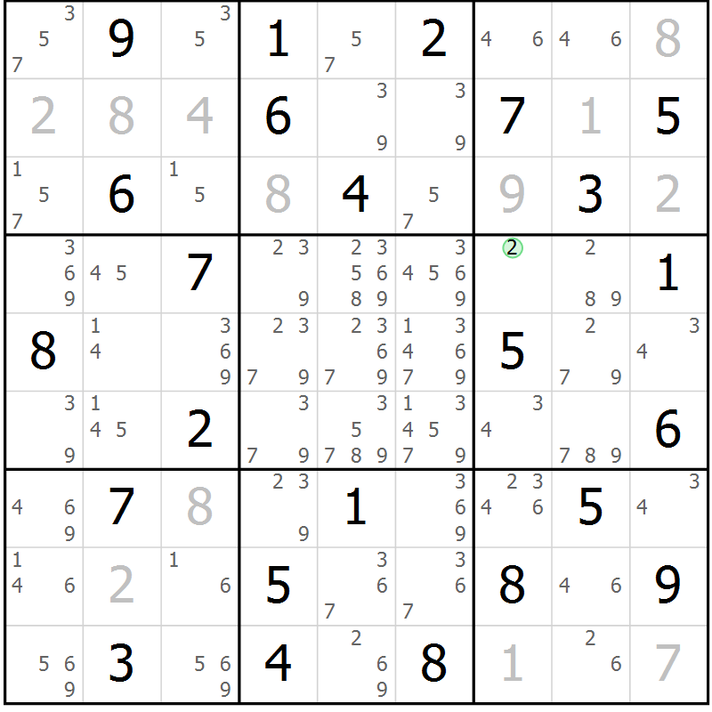 Position des candidats pour la solution de la Gr 79 page 82 du magazine de sudoku Virtuose n° 123