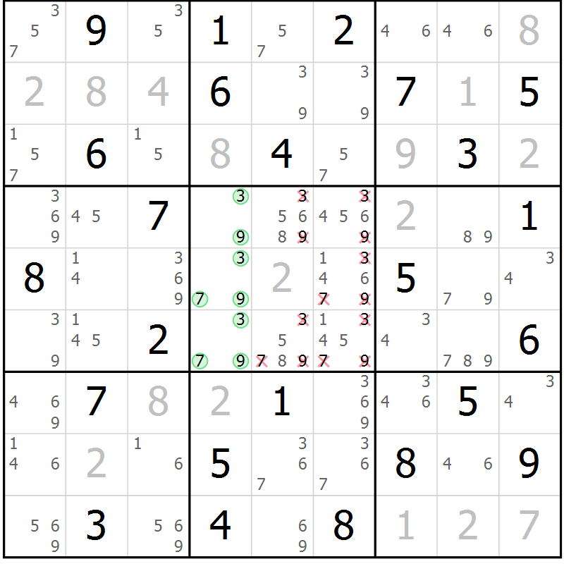 Position des candidats pour la solution de la Gr 79 page 82 du magazine de sudoku Virtuose n° 123