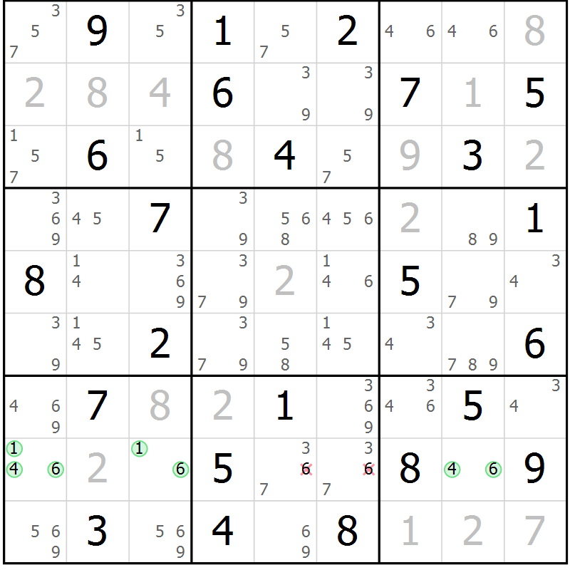 Position des candidats pour la solution de la Gr 79 page 82 du magazine de sudoku Virtuose n° 123