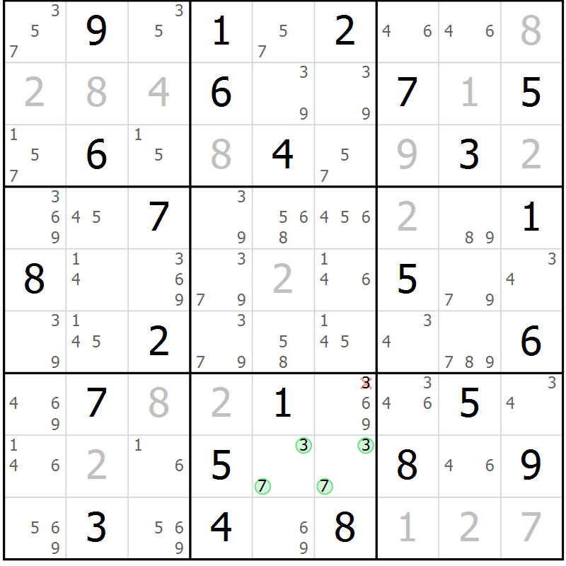 Position des candidats pour la solution de la Gr 79 page 82 du magazine de sudoku Virtuose n° 123