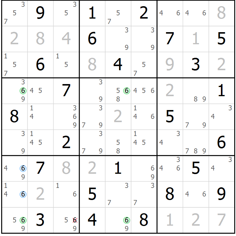 Position des candidats pour la solution de la Gr 79 page 82 du magazine de sudoku Virtuose n° 123