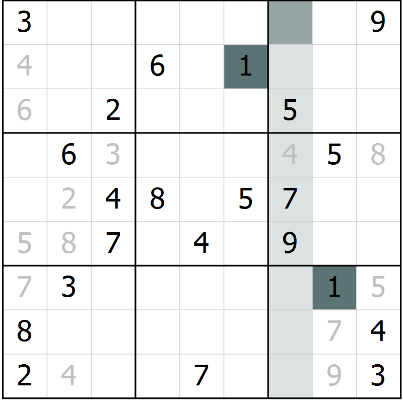 Position des candidats pour la solution de la Gr 8 page 11 du magazine de sudoku Virtuose n° 123
