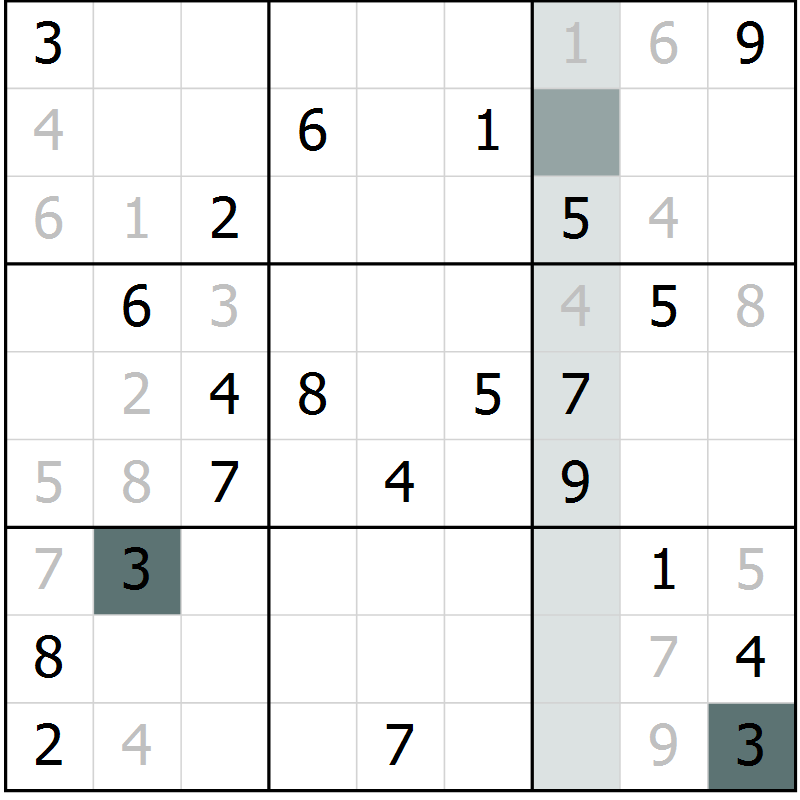 Position des candidats pour la solution de la Gr 8 page 11 du magazine de sudoku Virtuose n° 123