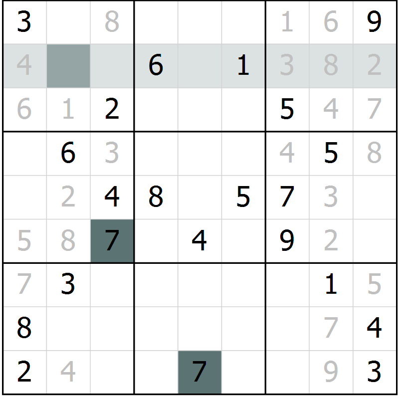 Position des candidats pour la solution de la Gr 8 page 11 du magazine de sudoku Virtuose n° 123