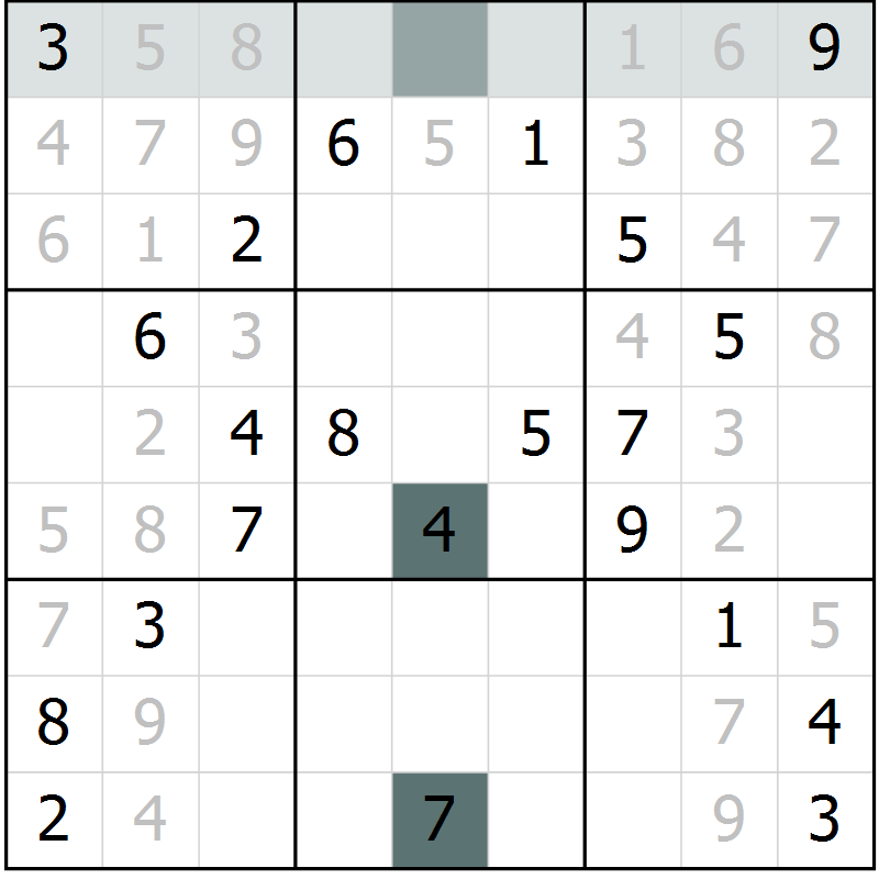 Position des candidats pour la solution de la Gr 8 page 11 du magazine de sudoku Virtuose n° 123