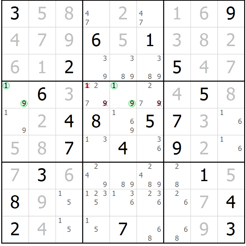 Position des candidats pour la solution de la Gr 8 page 11 du magazine de sudoku Virtuose n° 123