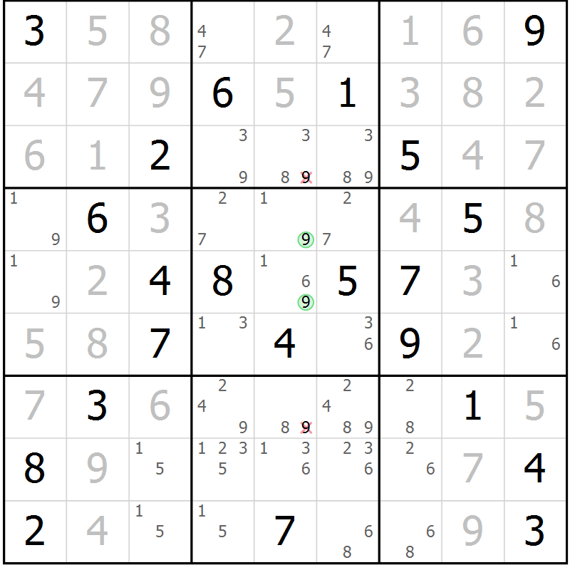 Position des candidats pour la solution de la Gr 8 page 11 du magazine de sudoku Virtuose n° 123