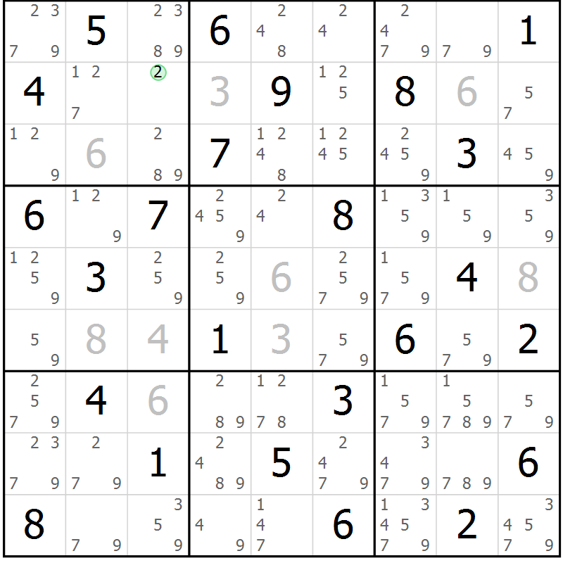 Position des candidats pour la solution de la Gr 80 page 83 du magazine de sudoku Virtuose n° 123