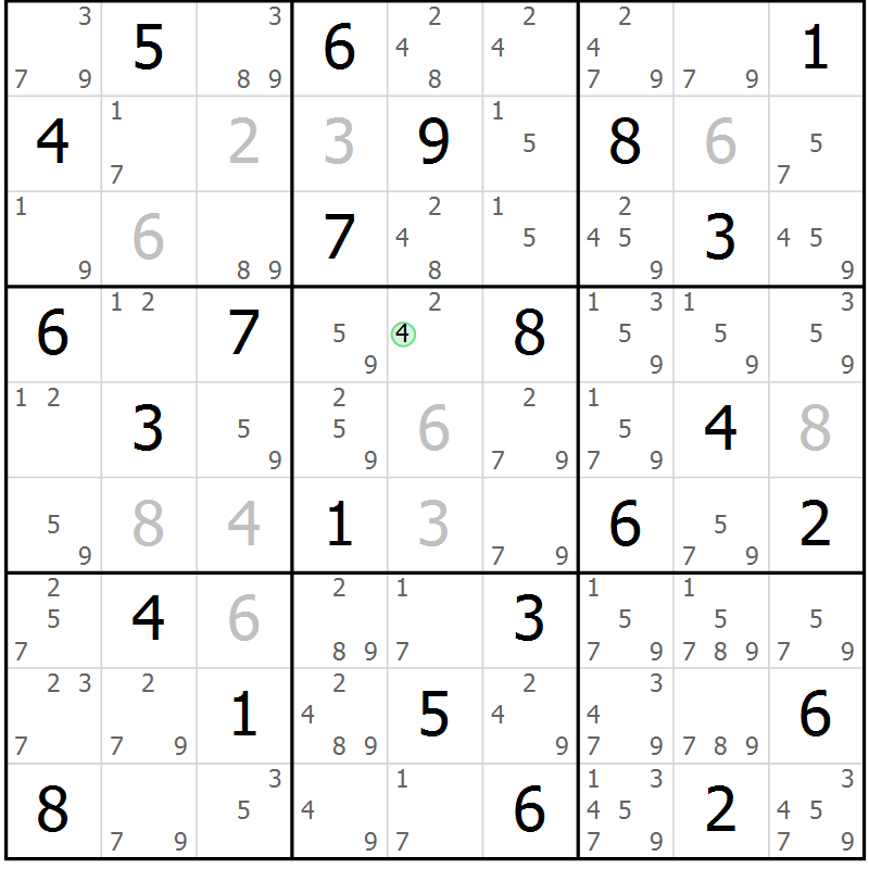 Position des candidats pour la solution de la Gr 80 page 83 du magazine de sudoku Virtuose n° 123