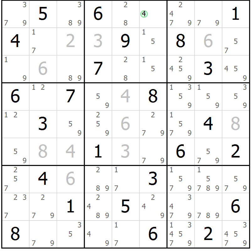 Position des candidats pour la solution de la Gr 80 page 83 du magazine de sudoku Virtuose n° 123