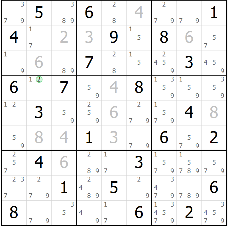 Position des candidats pour la solution de la Gr 80 page 83 du magazine de sudoku Virtuose n° 123