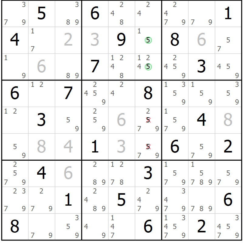 Position des candidats pour la solution de la Gr 80 page 83 du magazine de sudoku Virtuose n° 123