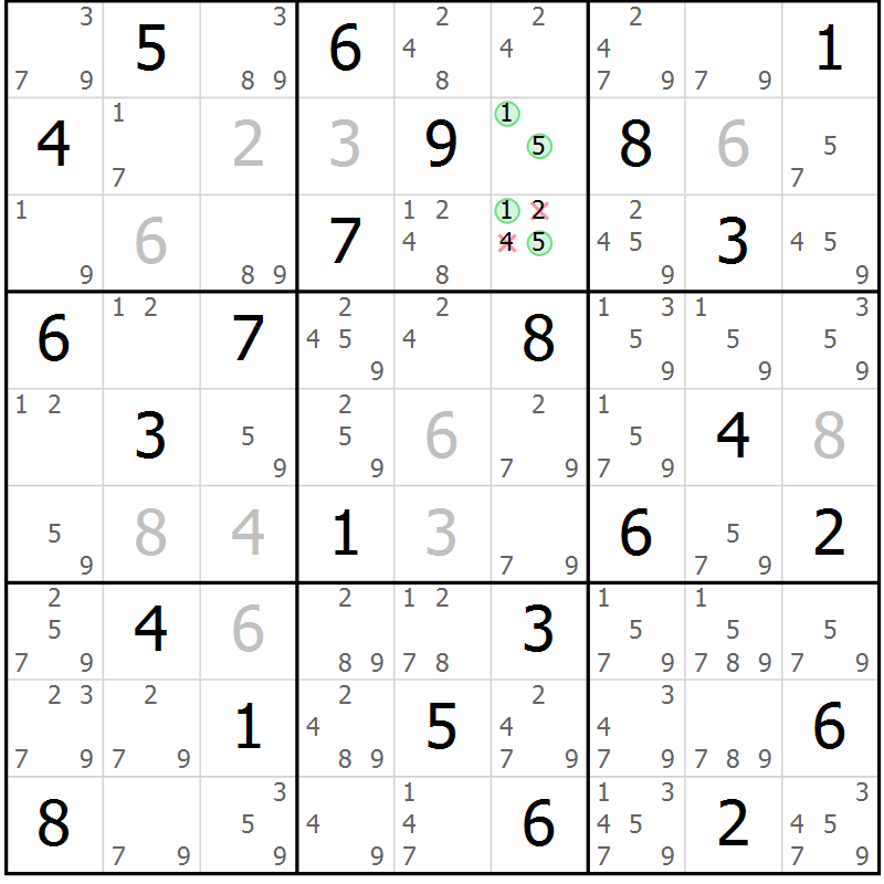 Position des candidats pour la solution de la Gr 80 page 83 du magazine de sudoku Virtuose n° 123