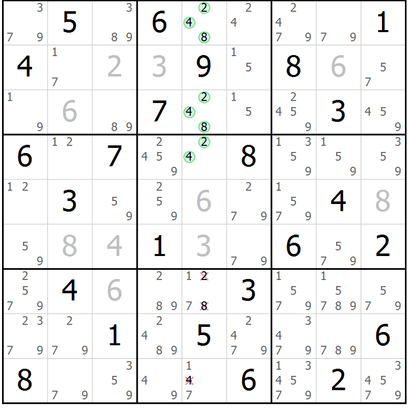 Position des candidats pour la solution de la Gr 80 page 83 du magazine de sudoku Virtuose n° 123